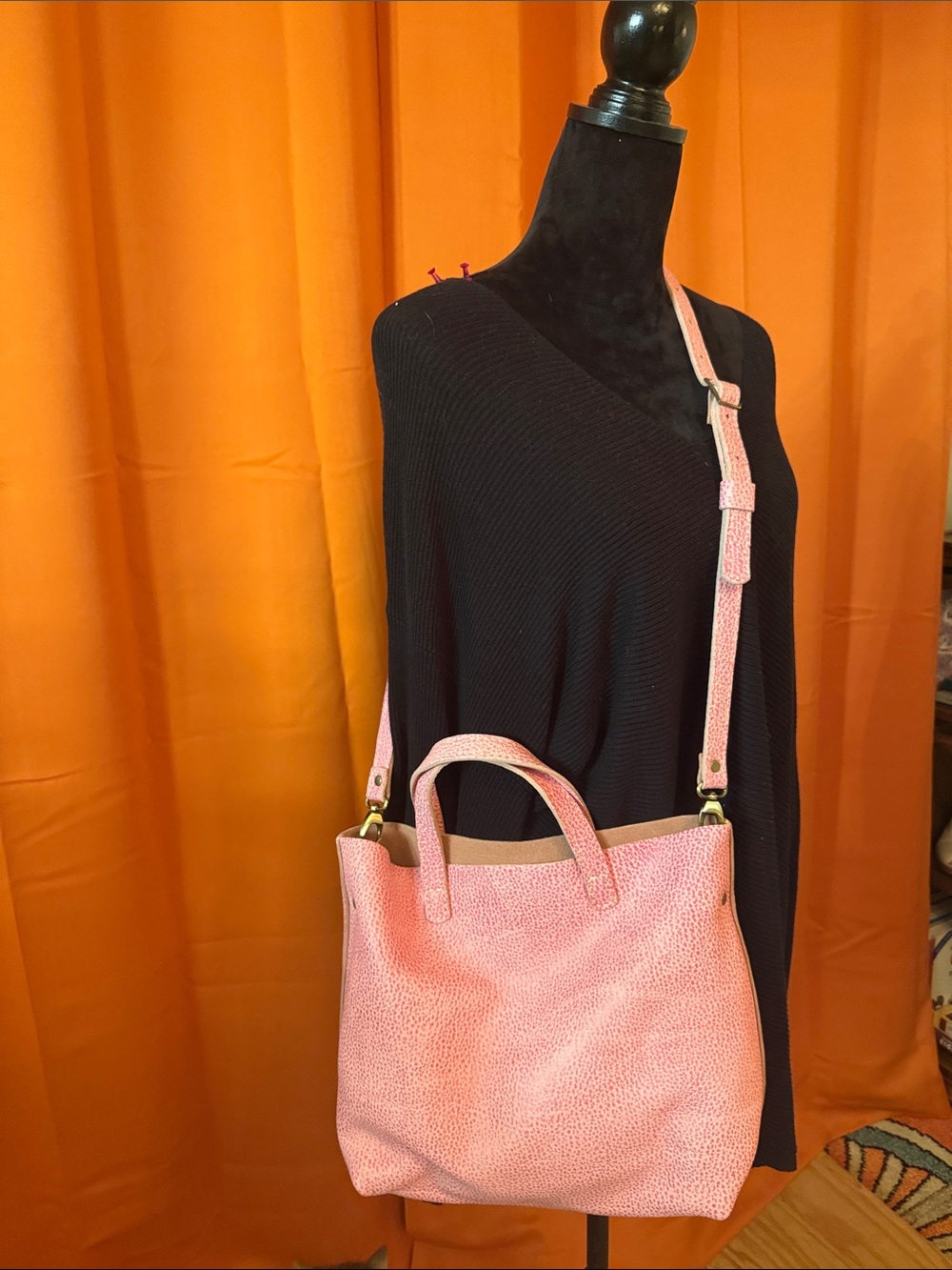 Portland Leather Goods Bubblegum Pink Pebbled Leather Cross Body Tote (NWOT)